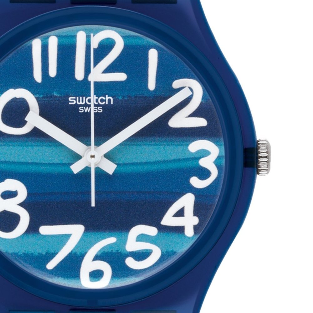 Swatch Linajola GN237 Blue Plastic Striped Watch, Great Condition
